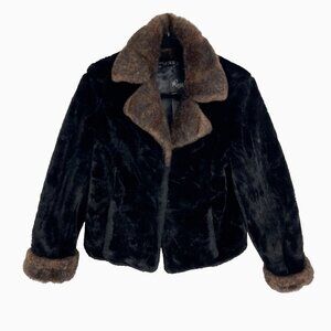 Regal Faux Fur Black and Brown Fuzzy Short Jacket Womens Size XS
